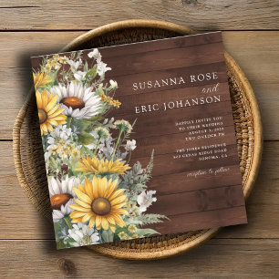 Bold Country Daisies Wood Wedding Invitation