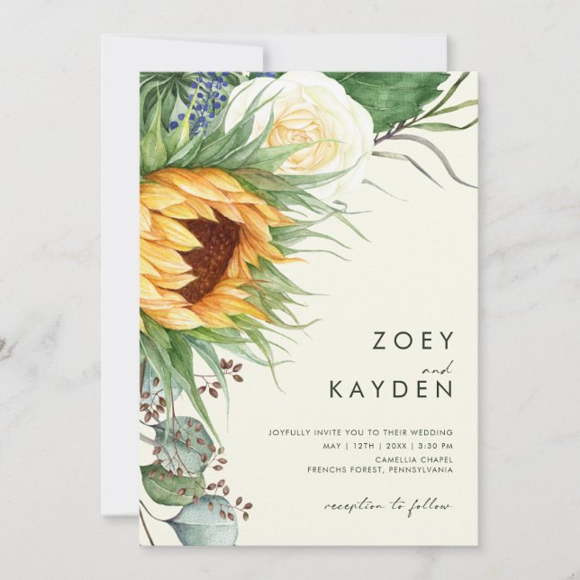 Bold Country Sunflower Casual Light Yellow Wedding Invitation (Front)