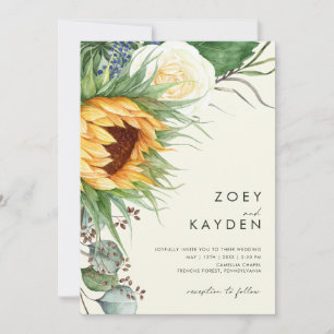 Bold Country Sunflower Casual Light Yellow Wedding Invitation