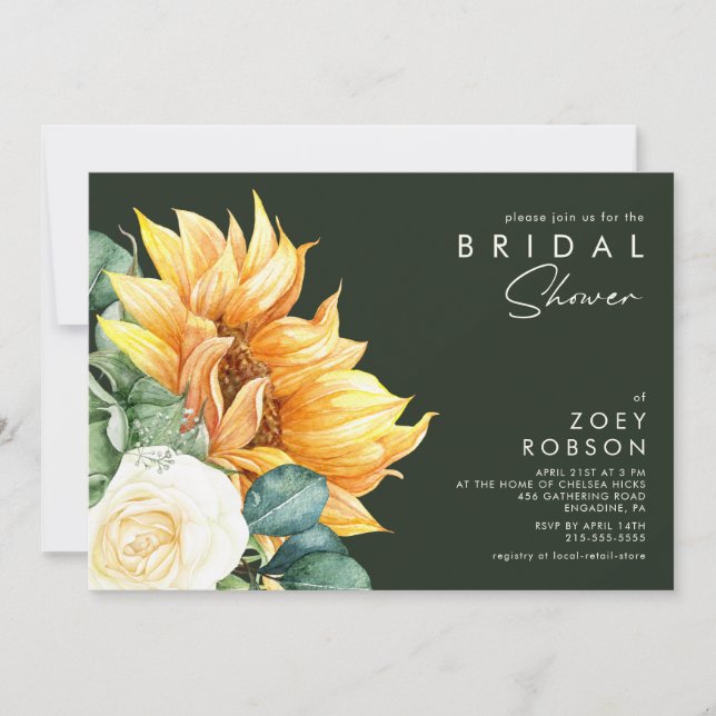 Bold Country Sunflower | Dark Green Bridal Shower Invitation (Front)
