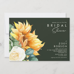 Bold Country Sunflower   Dark Green Bridal Shower Invitation