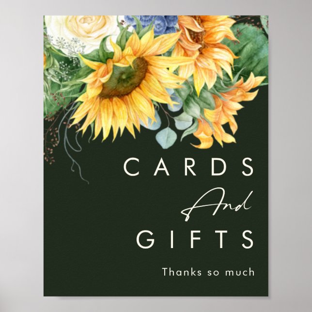 Bold Country Sunflower Dark Green Cards and Gifts Poster (Front)