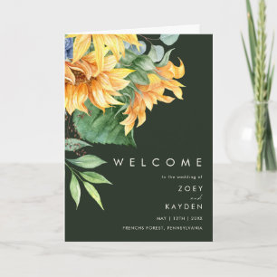 Bold Country Sunflower   Dark Green Folded Wedding Programme