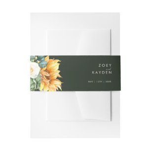 Bold Country Sunflower   Dark Green Invitation Belly Band