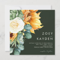 Bold Country Sunflower | Dark Green Square Wedding