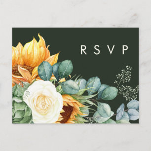 Bold Country Sunflower Dark Green Wedding RSVP Postcard