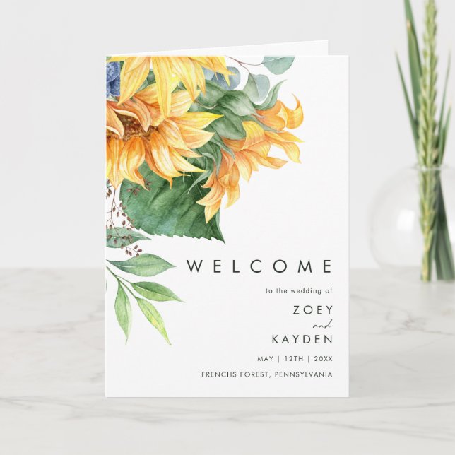 Bold Country Sunflower | Folded Wedding Program Programme (Front)