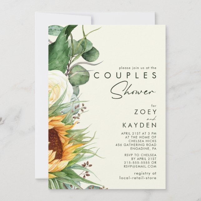 Bold Country Sunflower Light Yellow Couples Shower Invitation (Front)