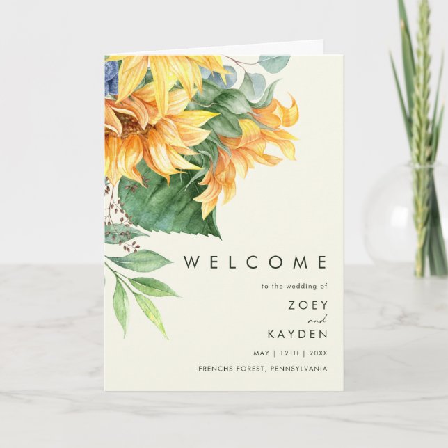 Bold Country Sunflower Light Yellow Folded Wedding Programme (Front)
