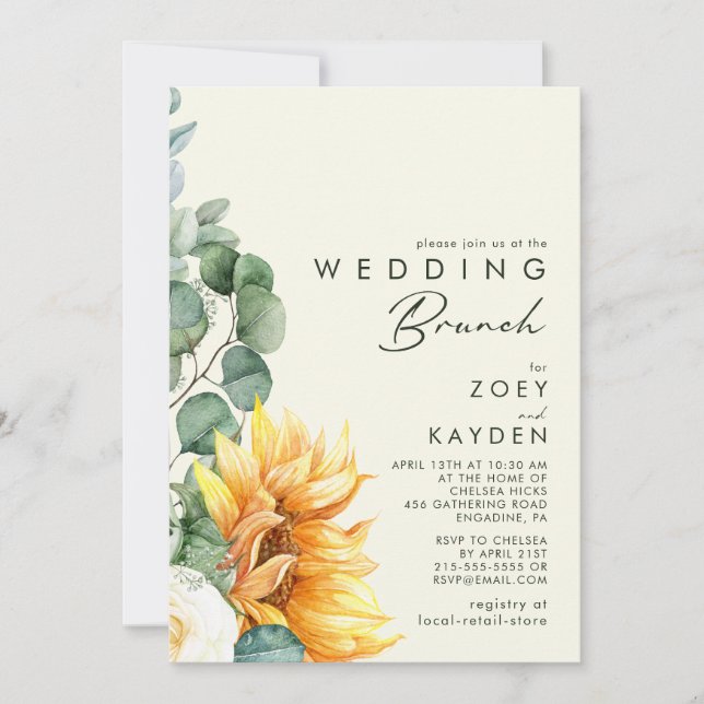 Bold Country Sunflower Light Yellow Wedding Brunch Invitation (Front)