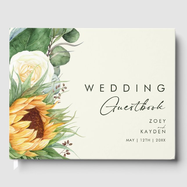 Bold Country Sunflower | Light Yellow Wedding Guest Book (Front)