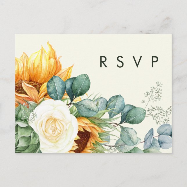 Bold Country Sunflower | Light Yellow Wedding RSVP Postcard (Front)