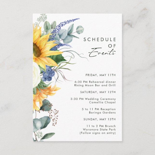 Bold Country Sunflower | Schedule of Events Enclosure Card (Front)