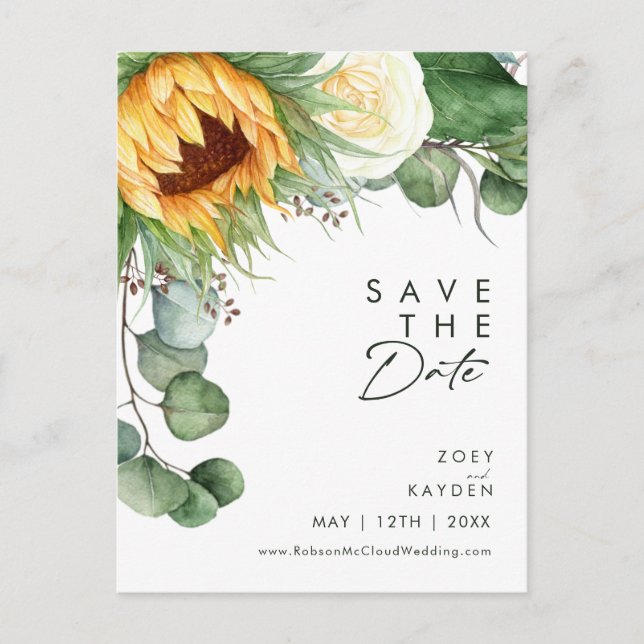 Bold Country Sunflower Script | Save The Date  Invitation Postcard (Front)