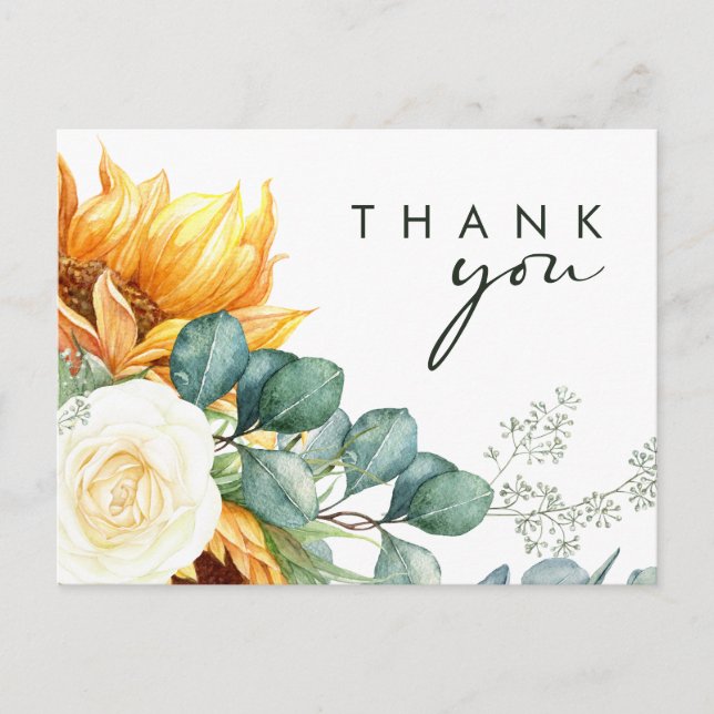 Bold Country Sunflower Script | Wedding Thank You Postcard (Front)