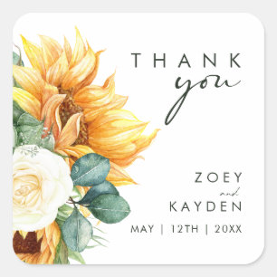 Bold Country Sunflower   Thank You Wedding Square Sticker