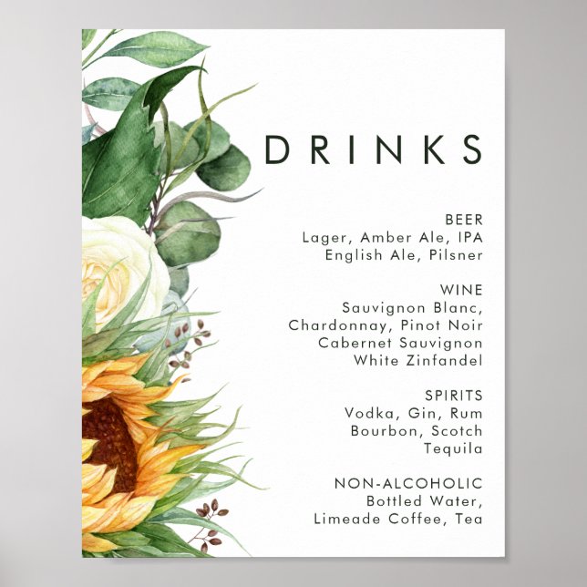 Bold Country Sunflower | Wedding Drinks Sign (Front)