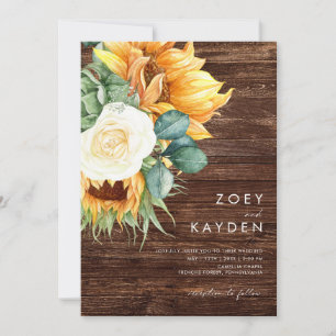 Bold Country Sunflower   Wood All In One Wedding Invitation