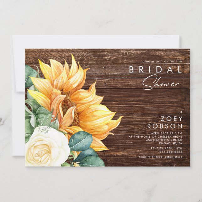 Bold Country Sunflower | Wood Bridal Shower Invitation (Front)