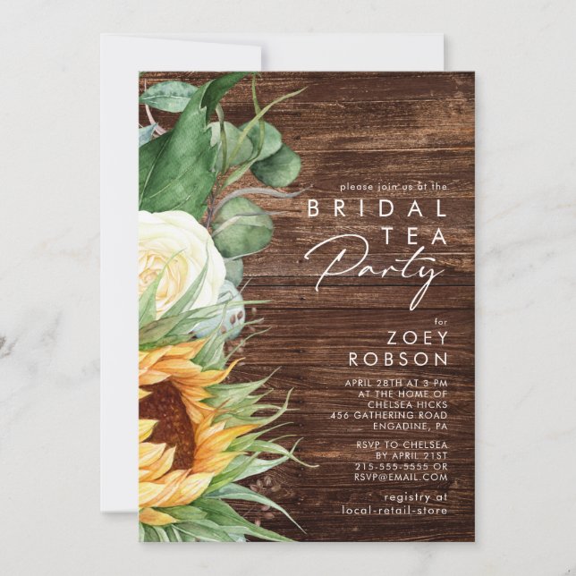 Bold Country Sunflower | Wood Bridal Tea Party Invitation (Front)