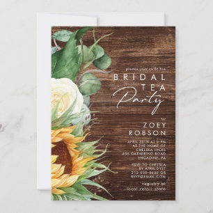 Bold Country Sunflower   Wood Bridal Tea Party Invitation
