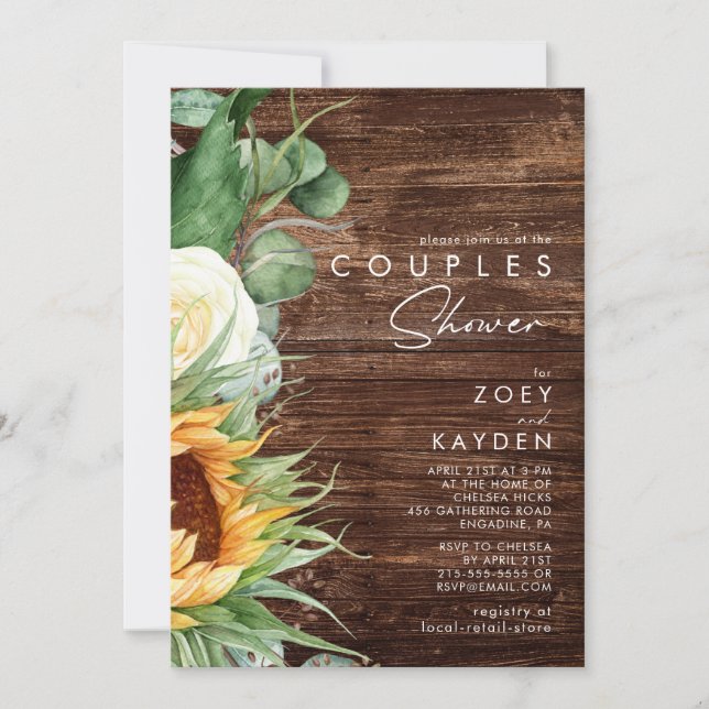 Bold Country Sunflower | Wood Couples Shower Invitation (Front)