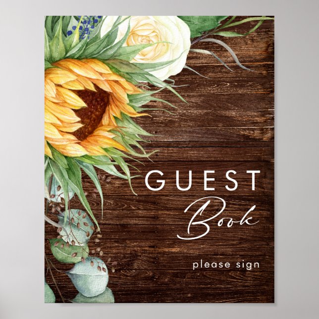 Bold Country Sunflower | Wood Guest Book Sign (Front)