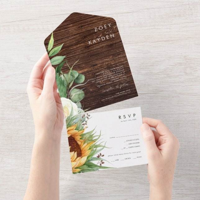 Bold Country Sunflower | Wood Seal And Send All In One Invitation (Tearaway)