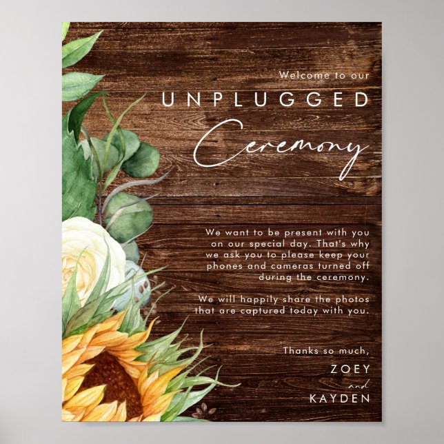 Bold Country Sunflower | Wood Unplugged Ceremony Poster (Front)