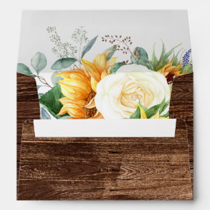 Bold Country Sunflower   Wood Wedding Invitation Envelope