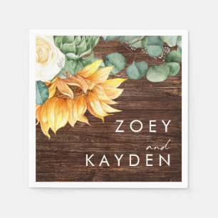 Bold Country Sunflower   Wood Wedding Napkins