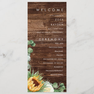 Bold Country Sunflower   Wood Wedding Program Programme