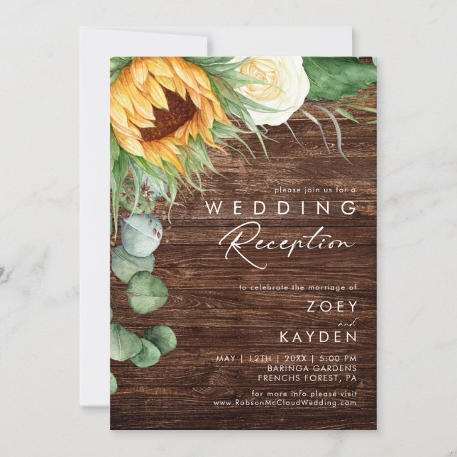 Bold Country Sunflower | Wood Wedding Reception Invitation (Front)