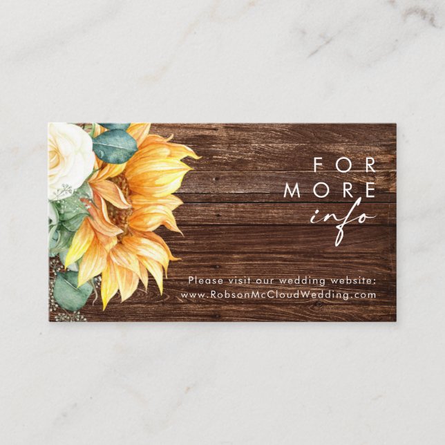 Bold Country Sunflower | Wood Wedding Website Enclosure Card (Front)