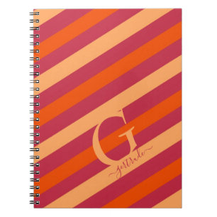 Bold Cranberry Red, Orange and Peach Stripes Notebook