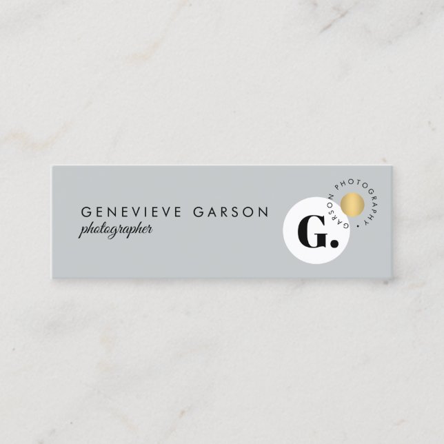Bold Creative Monogram Logo Grey Social Media Mini Business Card (Front)