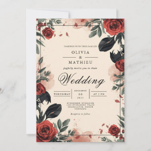 Bold Crimson Bloom Romance Wedding Invitation