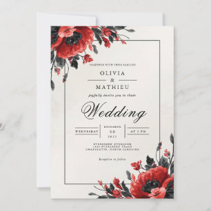 Bold Crimson Floral Romantic Wedding Invitation