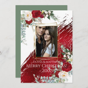 BOLD Crimson Merry Christmas Photo Frame  Invitation