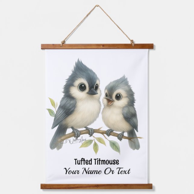 Bold Curious Tufted Titmouse Hanging Tapestry (Front)