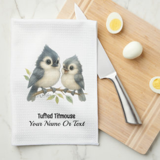 Bold Curious Tufted Titmouse Tea Towel