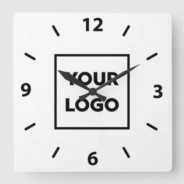 Bold Custom Business Logo on White Background Square Wall Clock (Front)