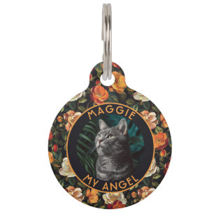 Bold Custom Cat Dad Gift Rose Print Pet Tag