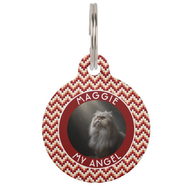 Bold Custom Cat Gift Herringbone Pet Tag (Front)