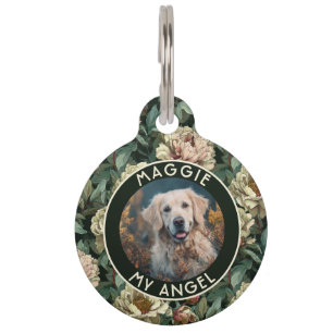 Bold Custom Cat Owner Gift Peonies Flower Pet Tag