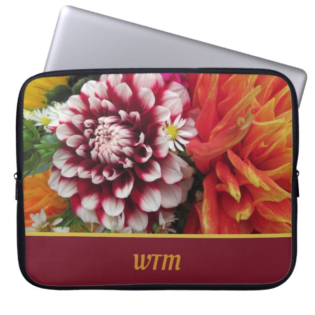 Bold Custom Dahlia Laptop Sleeve with Initials (Front)