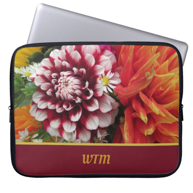 Bold Custom Dahlia Laptop Sleeve with Initials (Front)