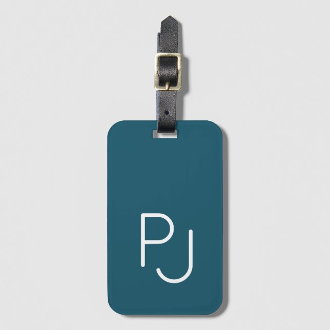 Bold custom monogram retro teal  luggage tag (Front Vertical)