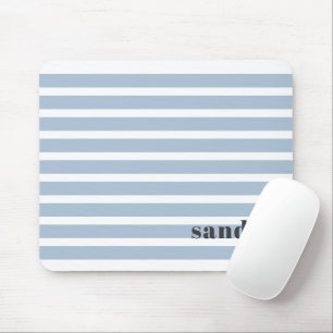 Bold Custom Name Dusty Blue Stripes Personalised Mouse Mat