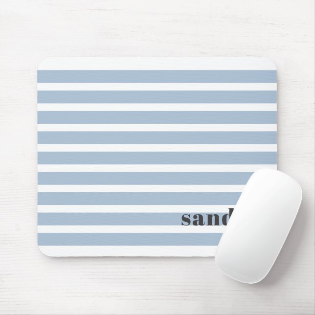 Bold Custom Name Dusty Blue Stripes Personalised  Mouse Mat (With Mouse)